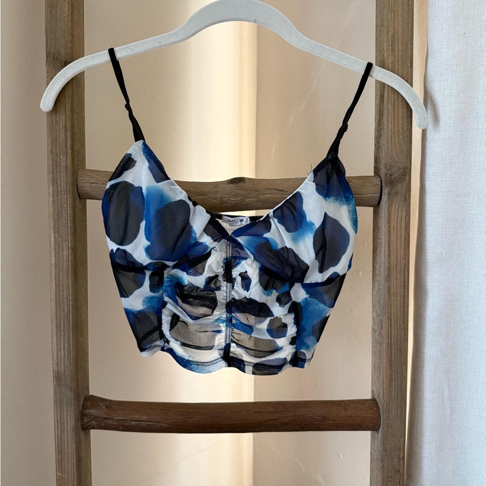 Blue and Black Patterned Crop Top